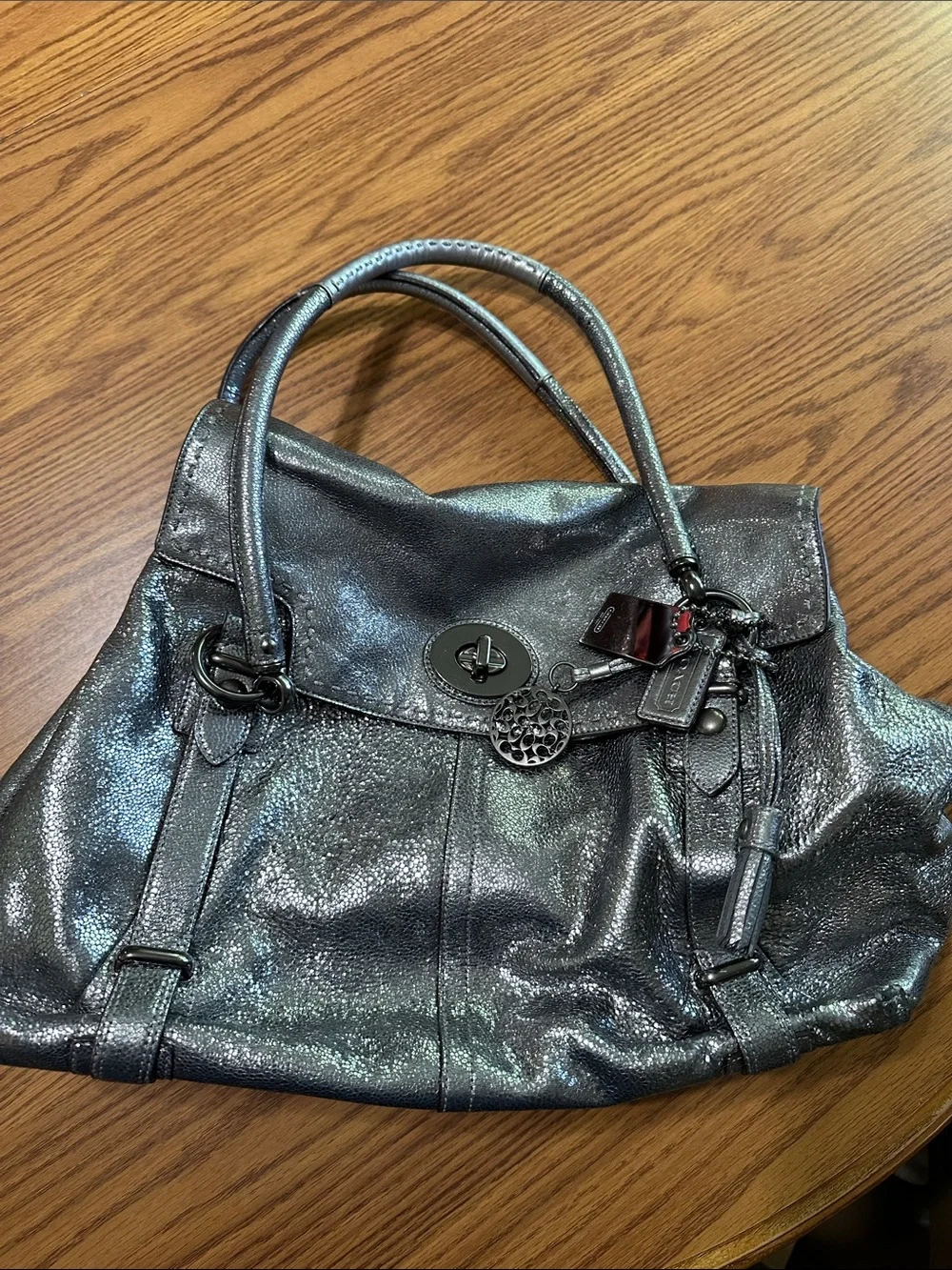 Coach Metallic Pewter Shoulder Satchel